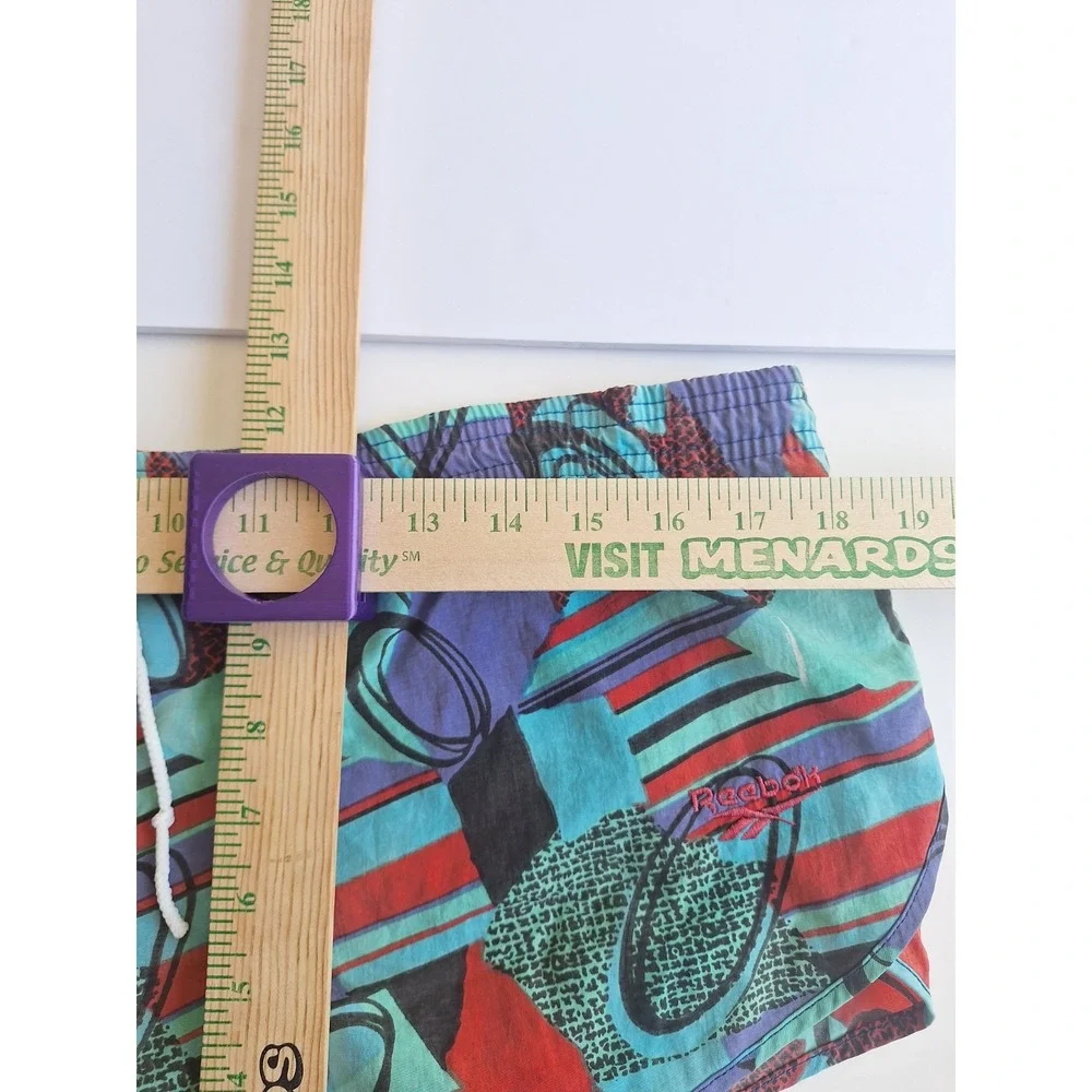 Reebok Vintage Swim Shorts Medium Y2K Multicolor Graphic Vaporwave Trunks USA